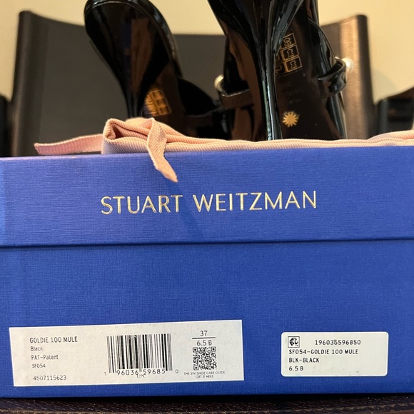 New, Stuart Weitzman, patent leather pearl heel mules. - Picture 6 of 6